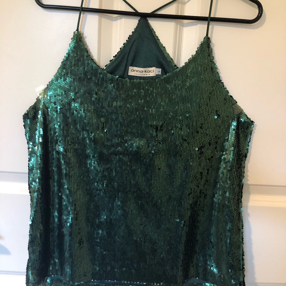 Green sequin club tank top
